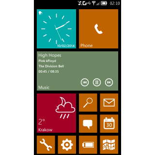 Analog clock, music player, weather