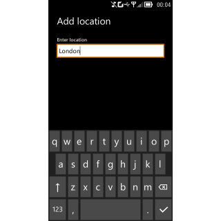 On screen WP8 style keyboard in Weather app