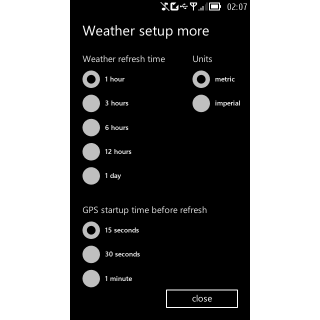 Weather app settings