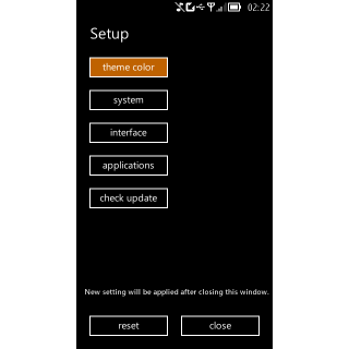 Settings sections